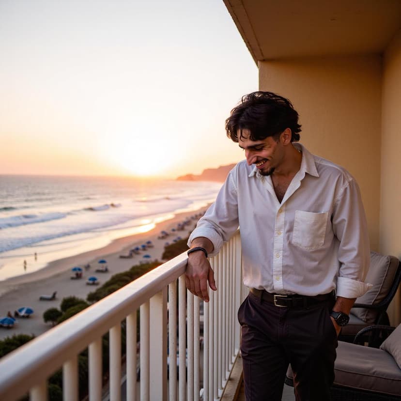 Candid sunset beach photo with genuine expression, perfect for Hinge story-telling strategy